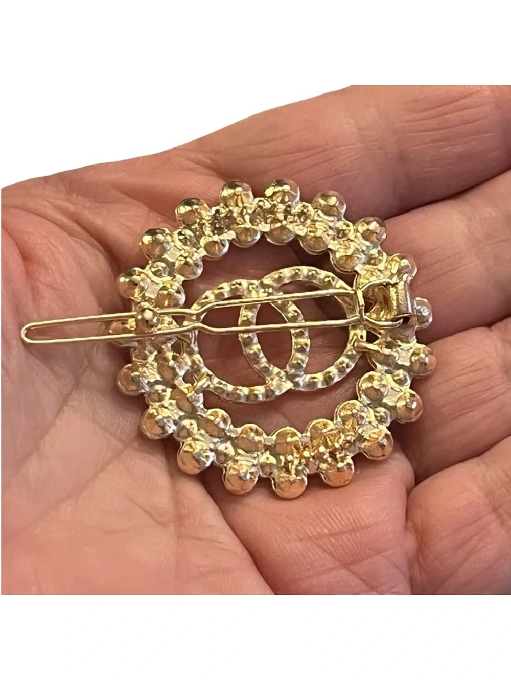 Gold Rhinestone Floral Circle Hair Clip 2.0” FINAL PRICE DROP